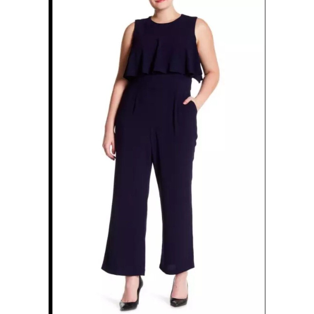 Vince Camuto Wide Leg Ruffled Jumpsuit Navy Size 8 Wide Leg Formal Corpcore